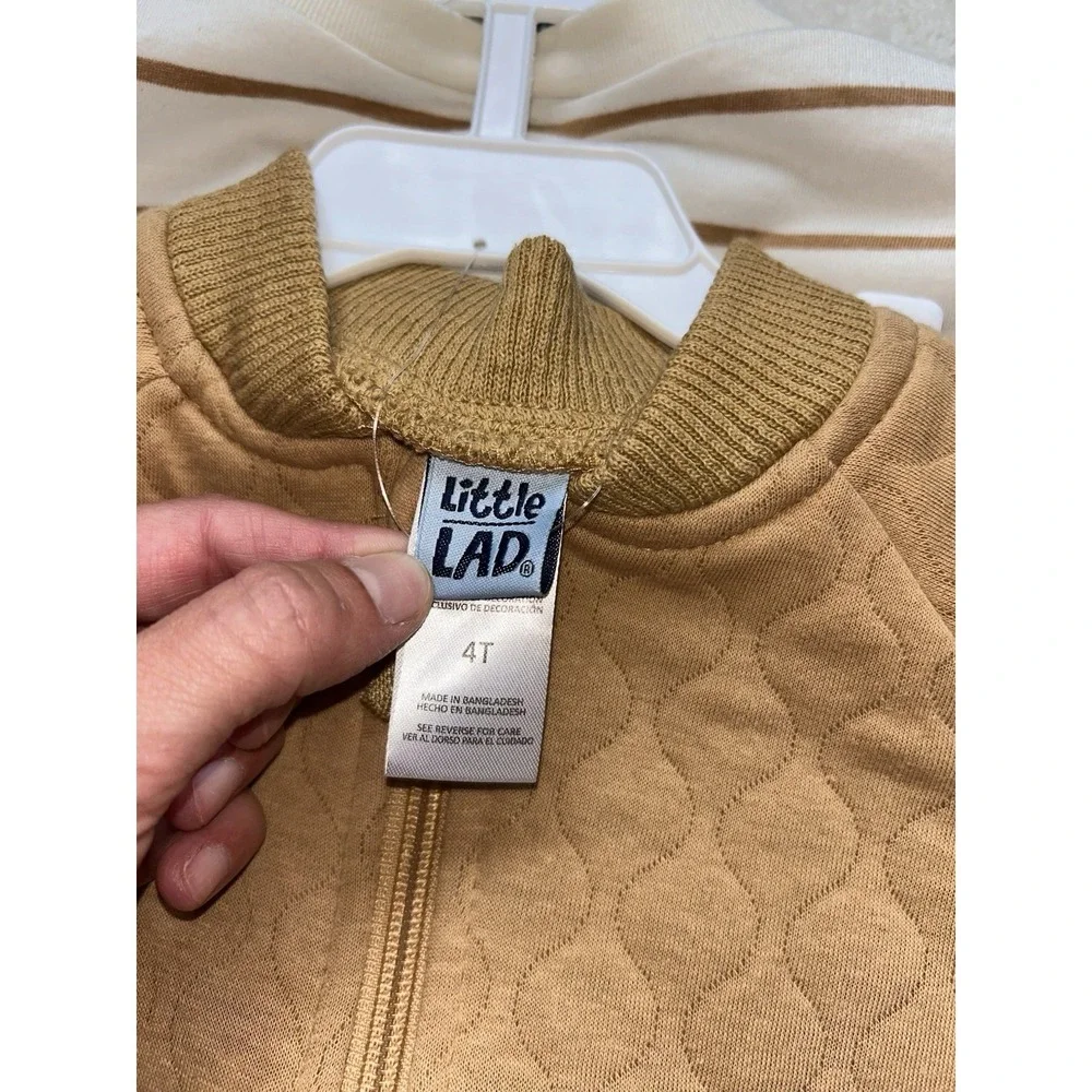 Little Lad Boys 3pc Set Quilted Jacket Striped Henley Herringbone Pants 4T Khaki